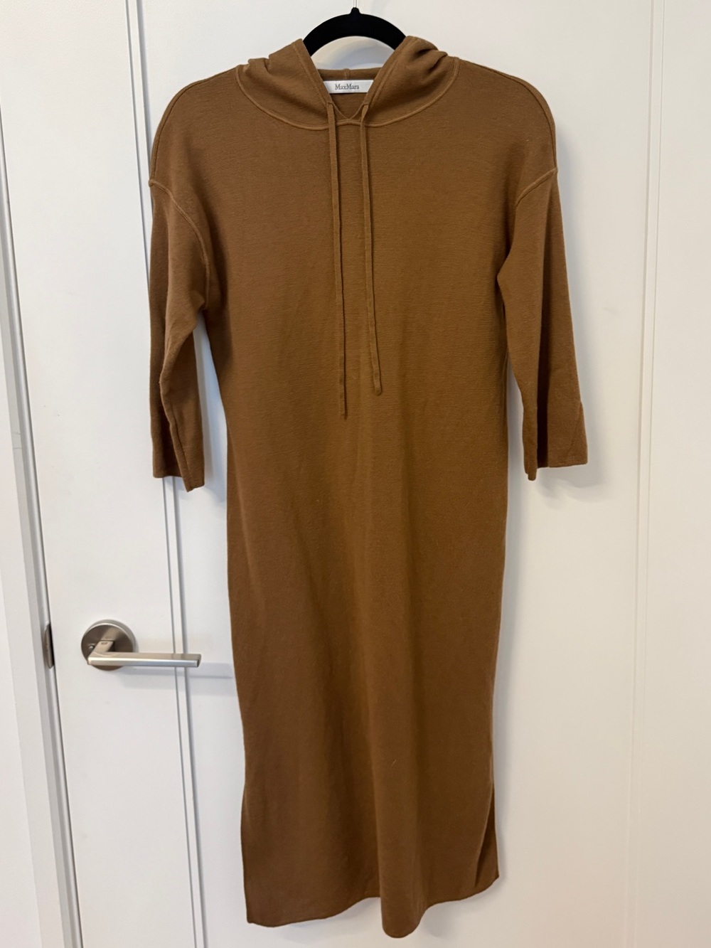 MaxMara Brown Hooded Knit Midi Dress Drawstring Size S